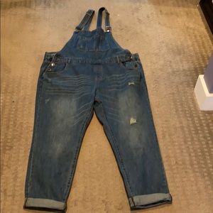 City Chic distressed denim overalls